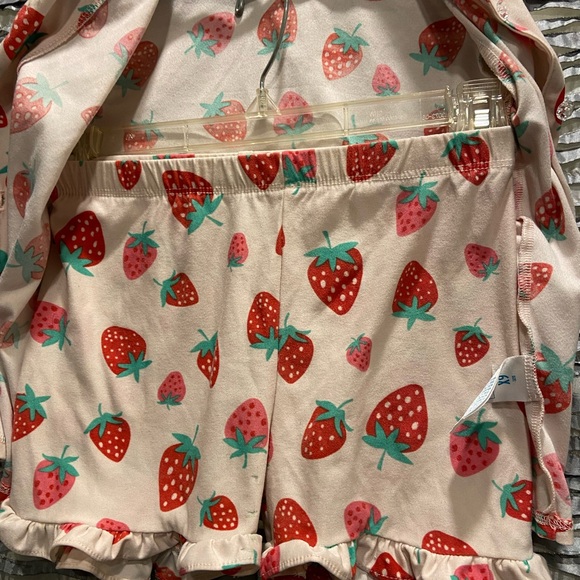 Girls Strawberry Button-Front Short Sleeve Top  and Shorts PJ Pink/Red - Picture 3 of 7